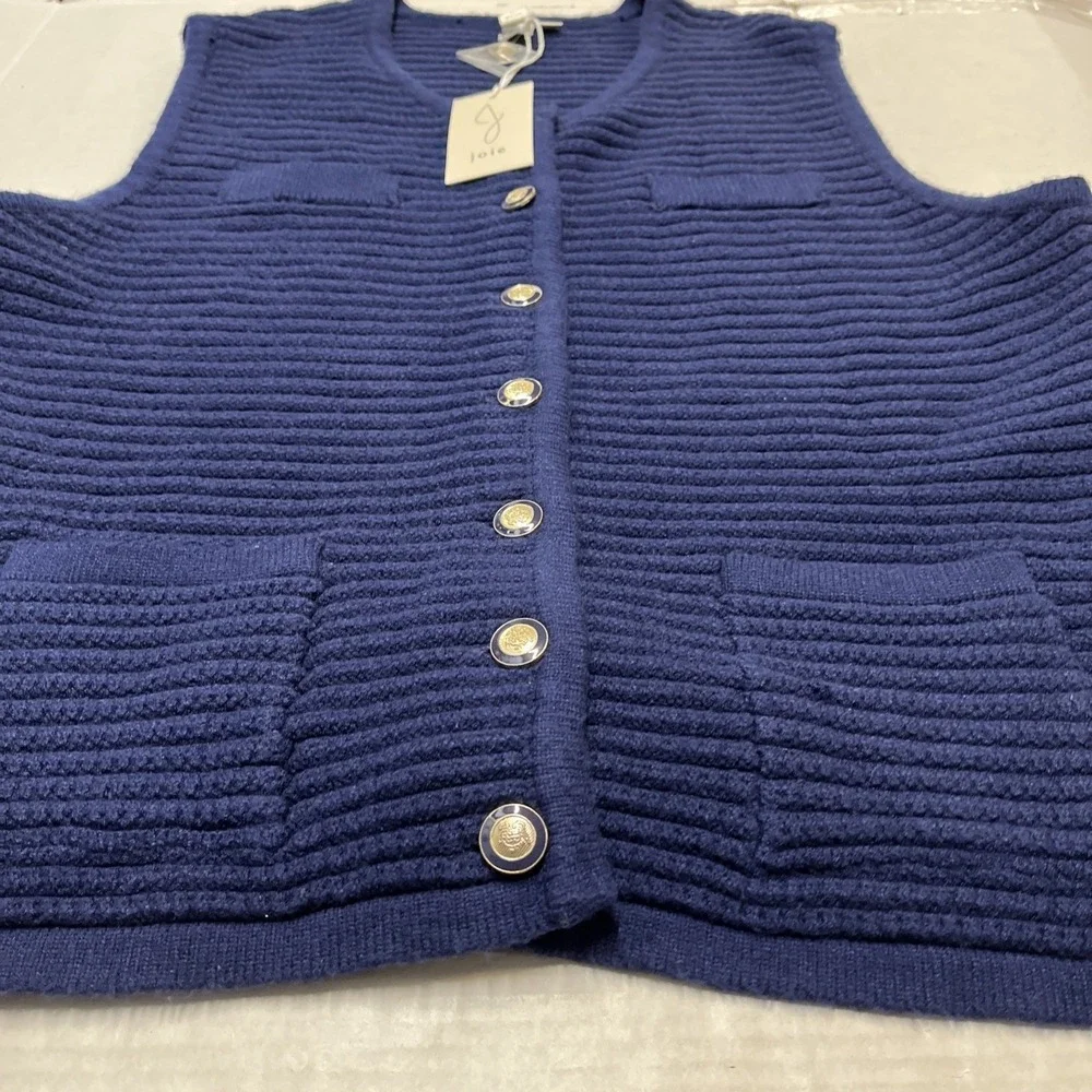Joie Sweater‎ Vest Blue Cable Knit Gold Button Front Size 1X Office Career Layer